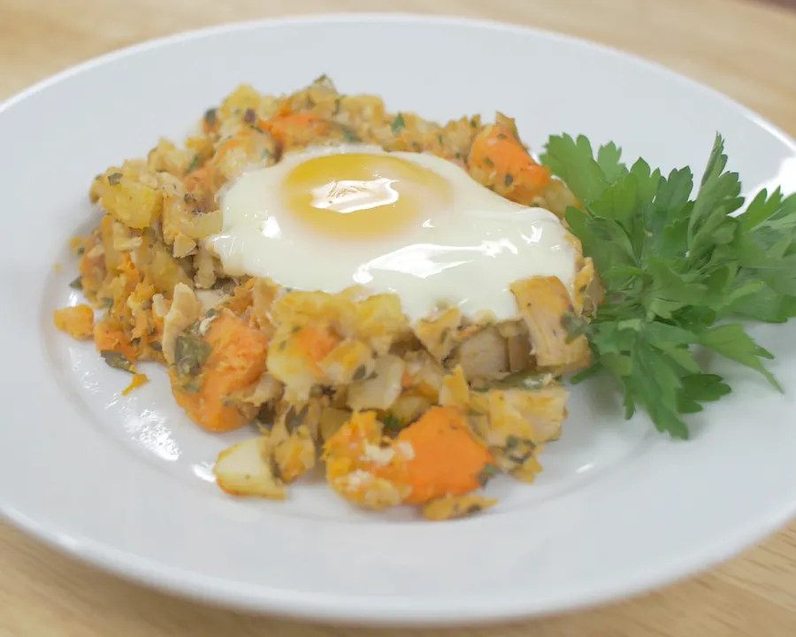 Turkey Sweet Potato Hash with Egg