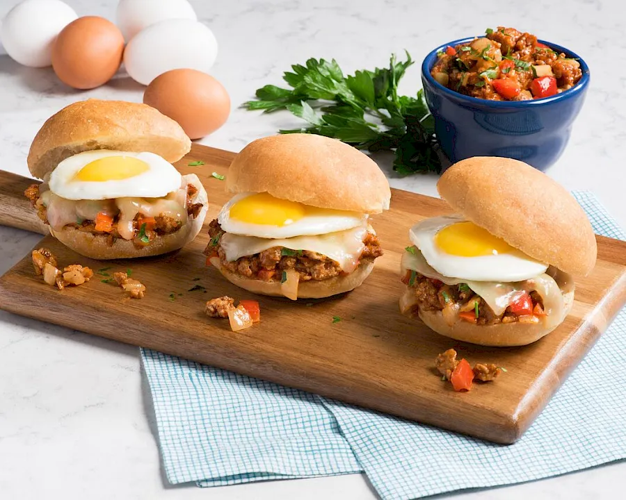 Turkey Sloppy Joe Sliders with Fried Eggs